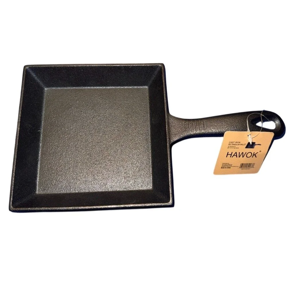 HAWOK Rectangular Skillet Griddle Pan Black 10.3 x 5.8 in With Handle